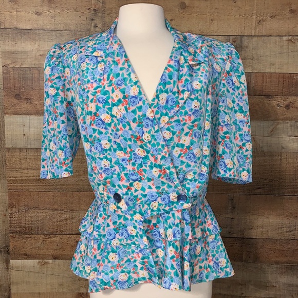 S.L. Fashions | Vintage Floral Print Wrap Blouse - Picture 3 of 8